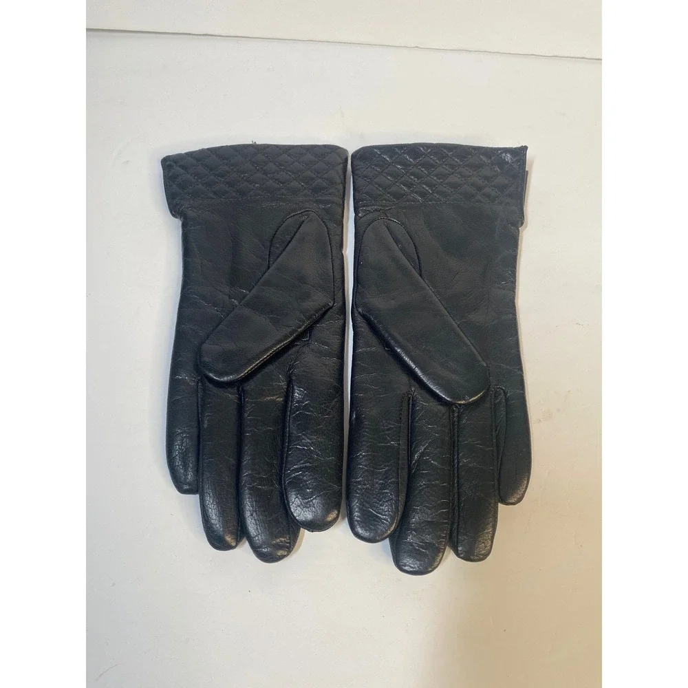 Unbranded Leather Thinsulate‎ Gloves Women One Size Black Quilted Cuffs Thermal